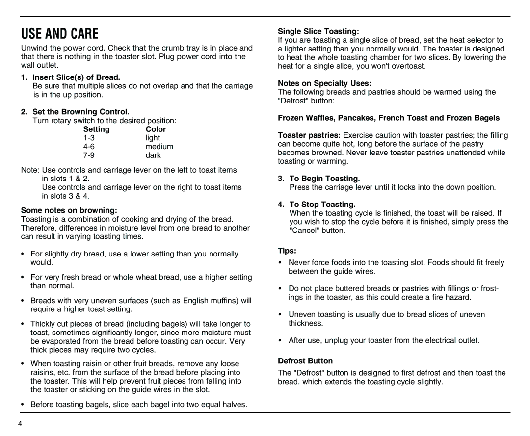 Cuisinart CPT-140 manual USE and Care 