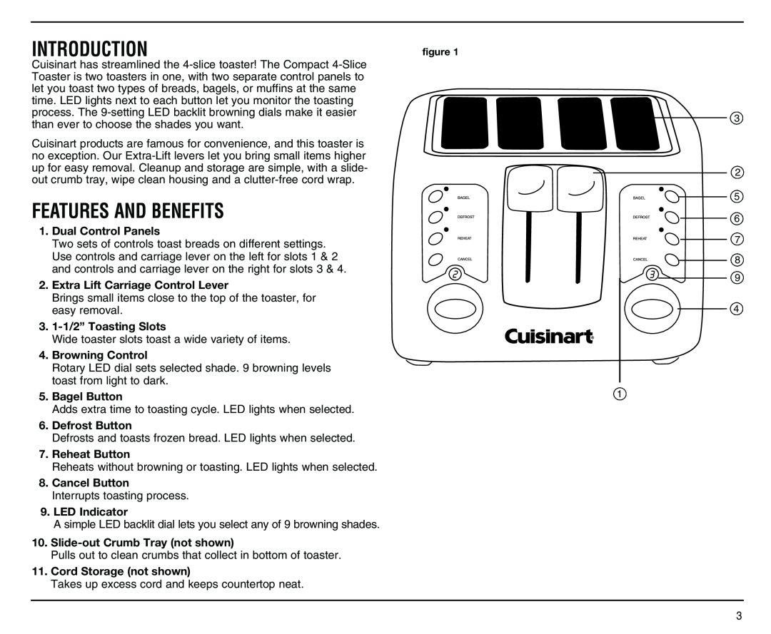 Cuisinart CPT-140 manual Introduction, Features And Benefits 