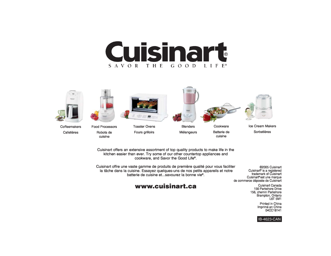 Cuisinart CPT-140RC manual IB-4623-CAN 