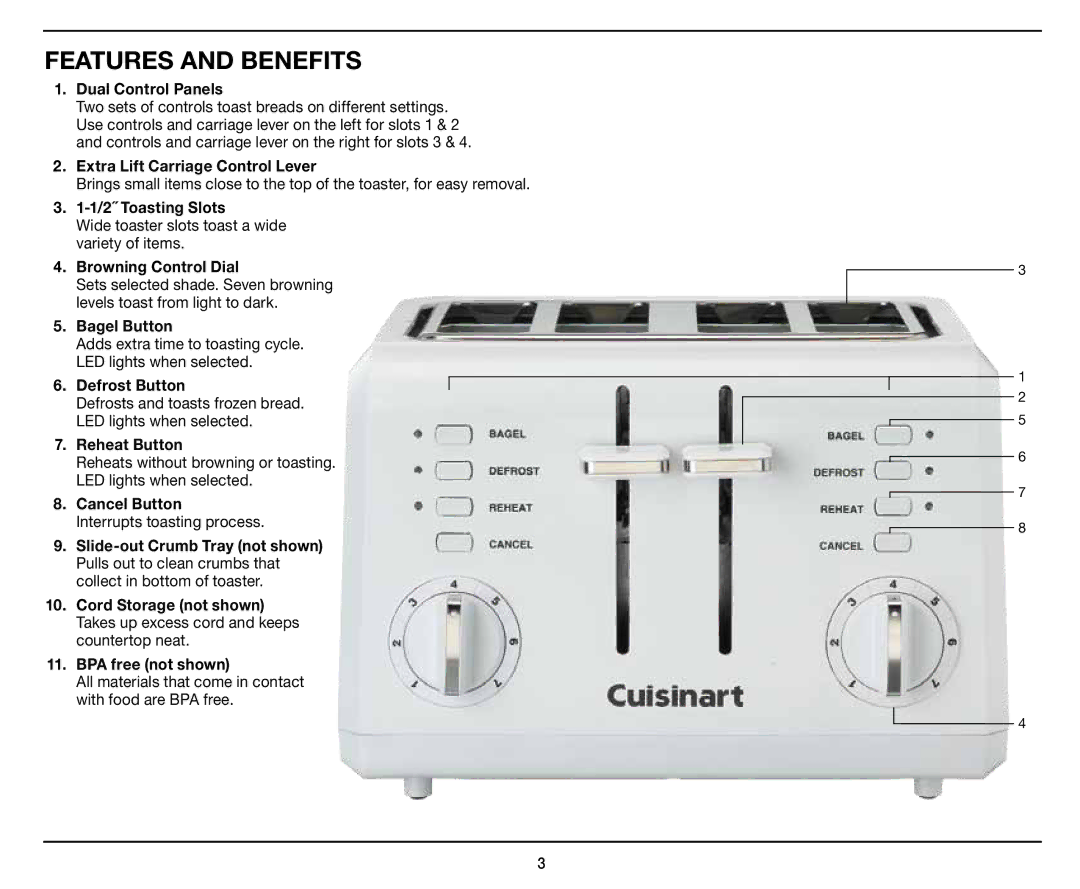 Cuisinart CPT-142 manual Features and Benefits 