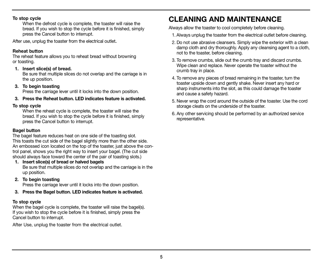 Cuisinart CPT-142 manual Cleaning And Maintenance 