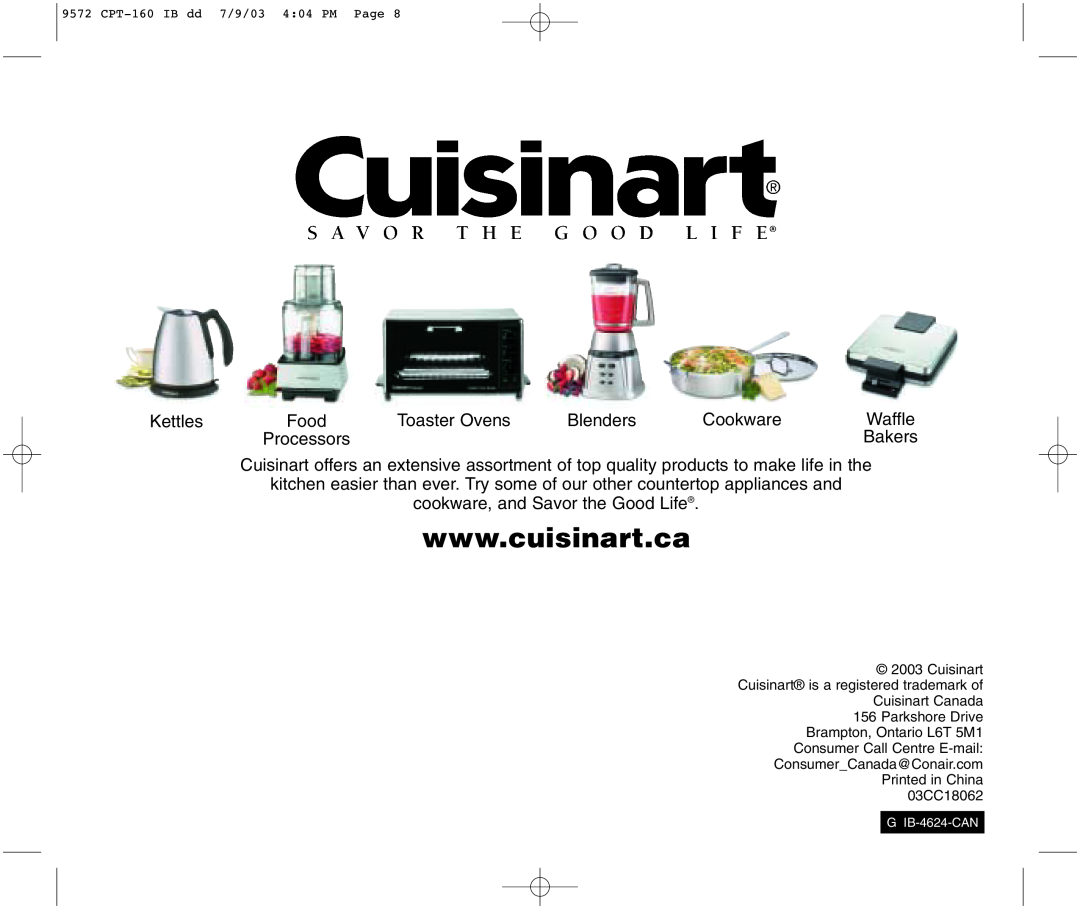 Cuisinart CPT-160C manual 