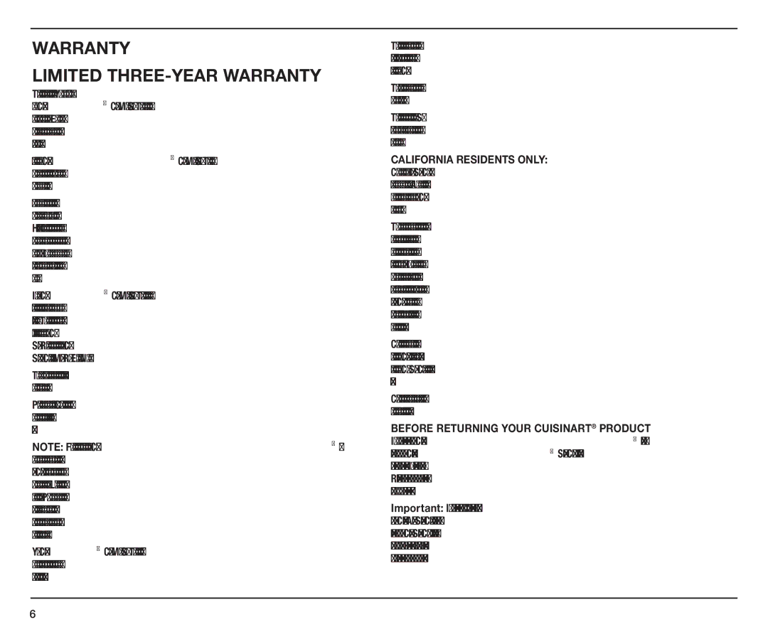 Cuisinart CPT-170 manual Limited Three-Year Warranty 