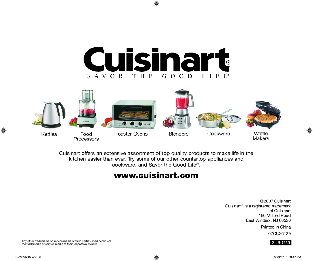 Cuisinart CPT-170 manual Kettles 