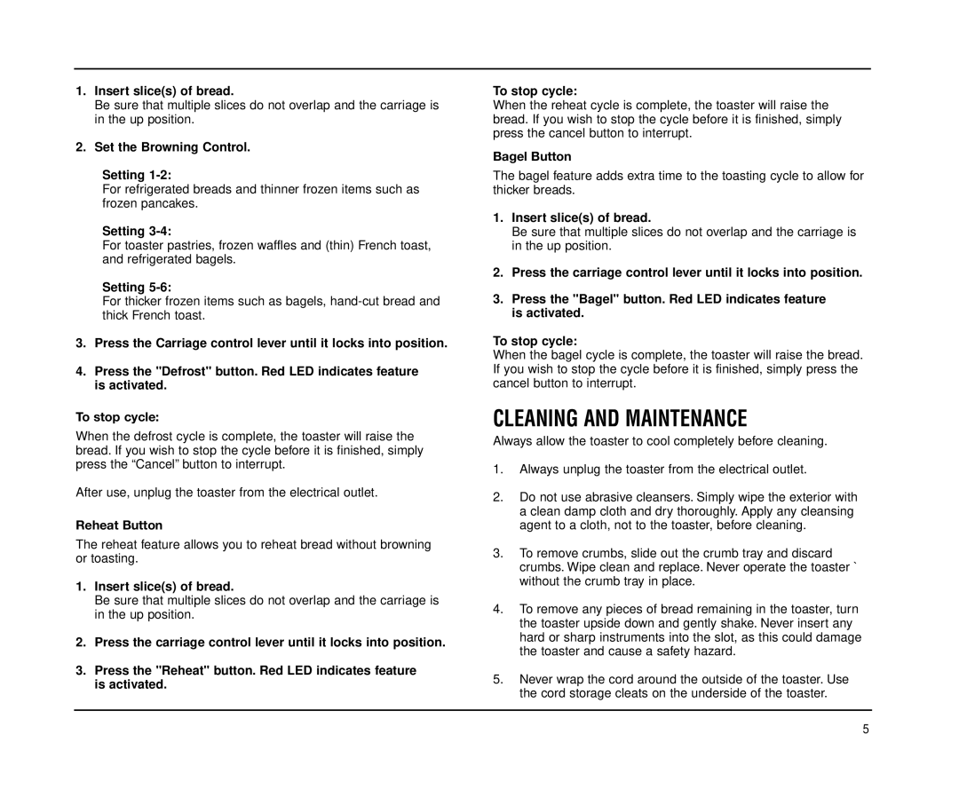 Cuisinart CPT-180 manual Cleaning and Maintenance, Set the Browning Control Setting 