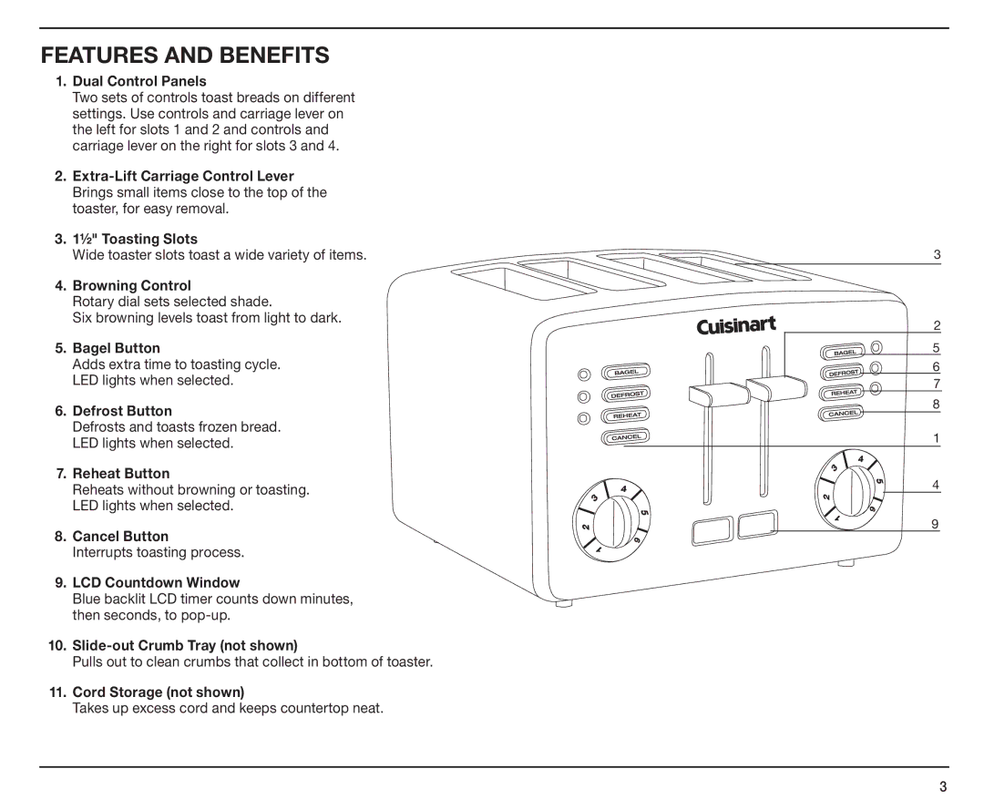 Cuisinart CPT-190 manual Features and Benefits 