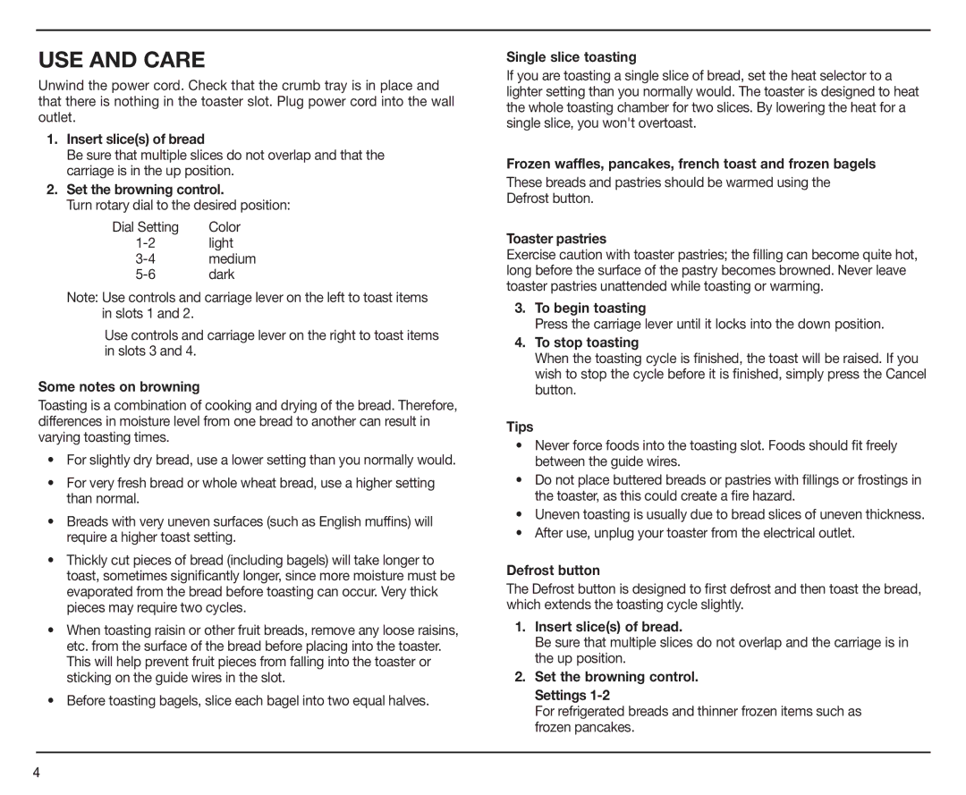 Cuisinart CPT-190 manual USE and Care 