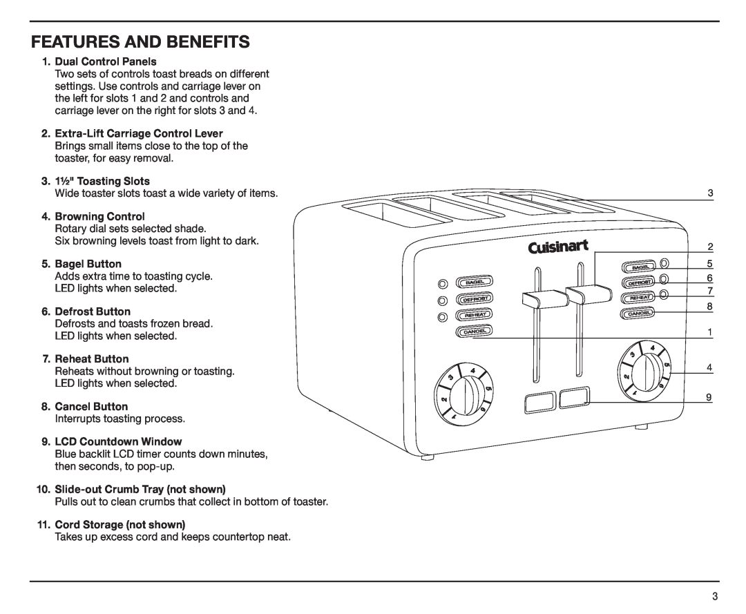 Cuisinart CPT-190 manual Features And Benefits 