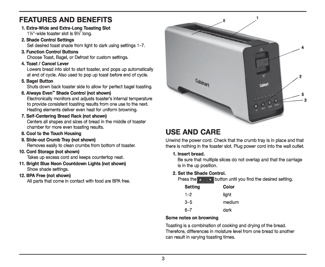 Cuisinart CPT-2000 manual Features And Benefits, Use And Care 