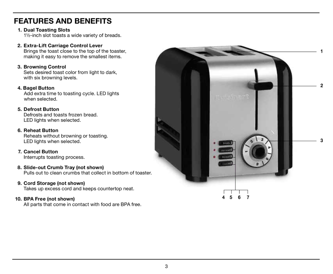 Cuisinart Classic 2-Slice Toaster Dual Toasting Slots, Extra-Lift Carriage Control Lever, Browning Control, Bagel Button 