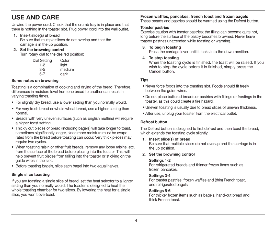 Cuisinart CPT-415 manual USE and Care 