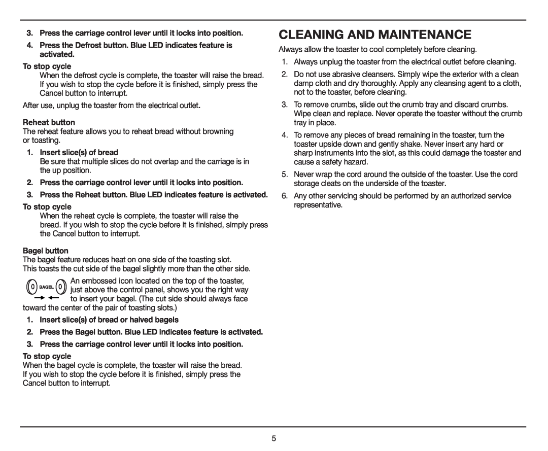 Cuisinart CPT-415 manual Cleaning And Maintenance 