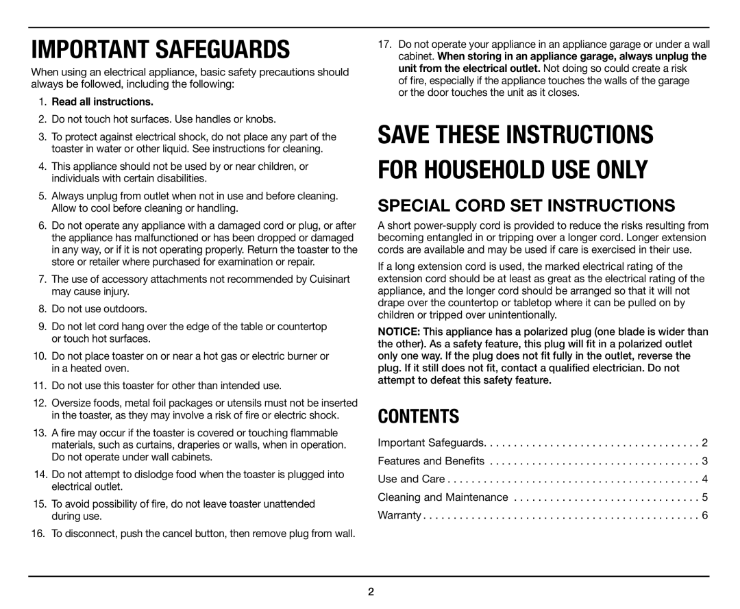 Cuisinart CPT-420 manual Important Safeguards 