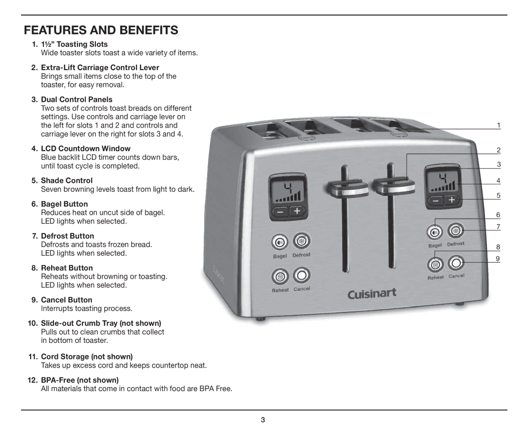 Cuisinart CPT-435 manual Features and Benefits 