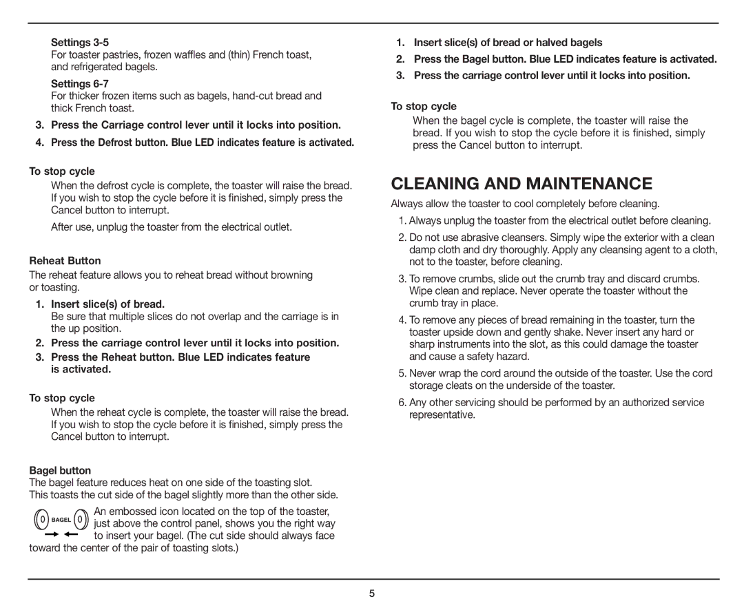 Cuisinart CPT-435 manual Cleaning and Maintenance 