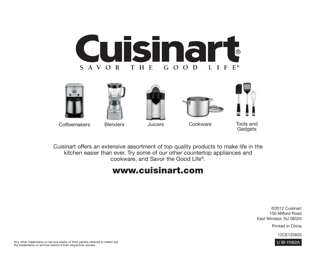 Cuisinart CPT-435 manual Coffeemakers Blenders Juicers Cookware Tools Gadgets 