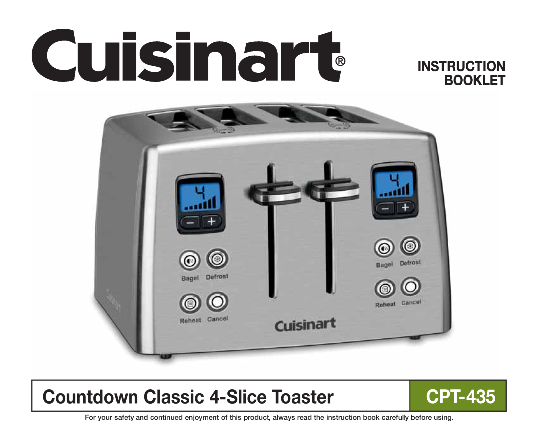 Cuisinart CPT-435 manual Instruction Booklet, Countdown Classic 4-SliceToaster 