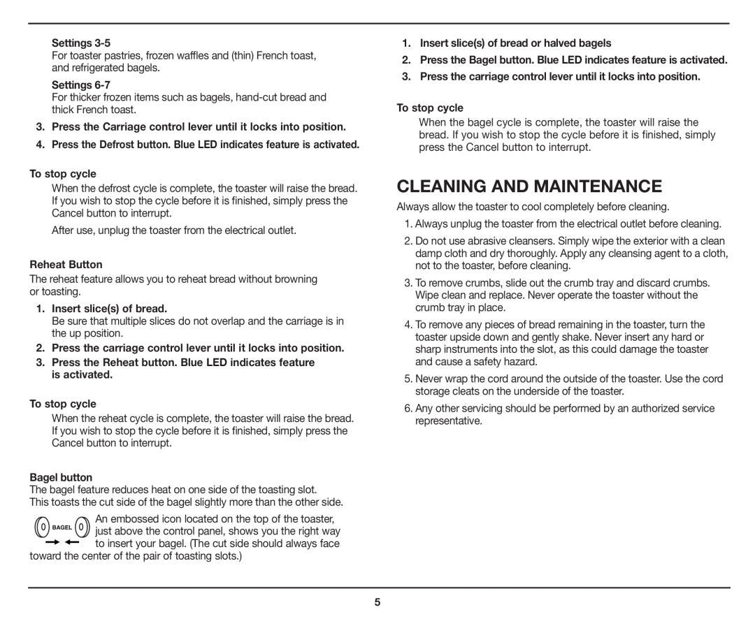 Cuisinart CPT-435 manual Cleaning And Maintenance 