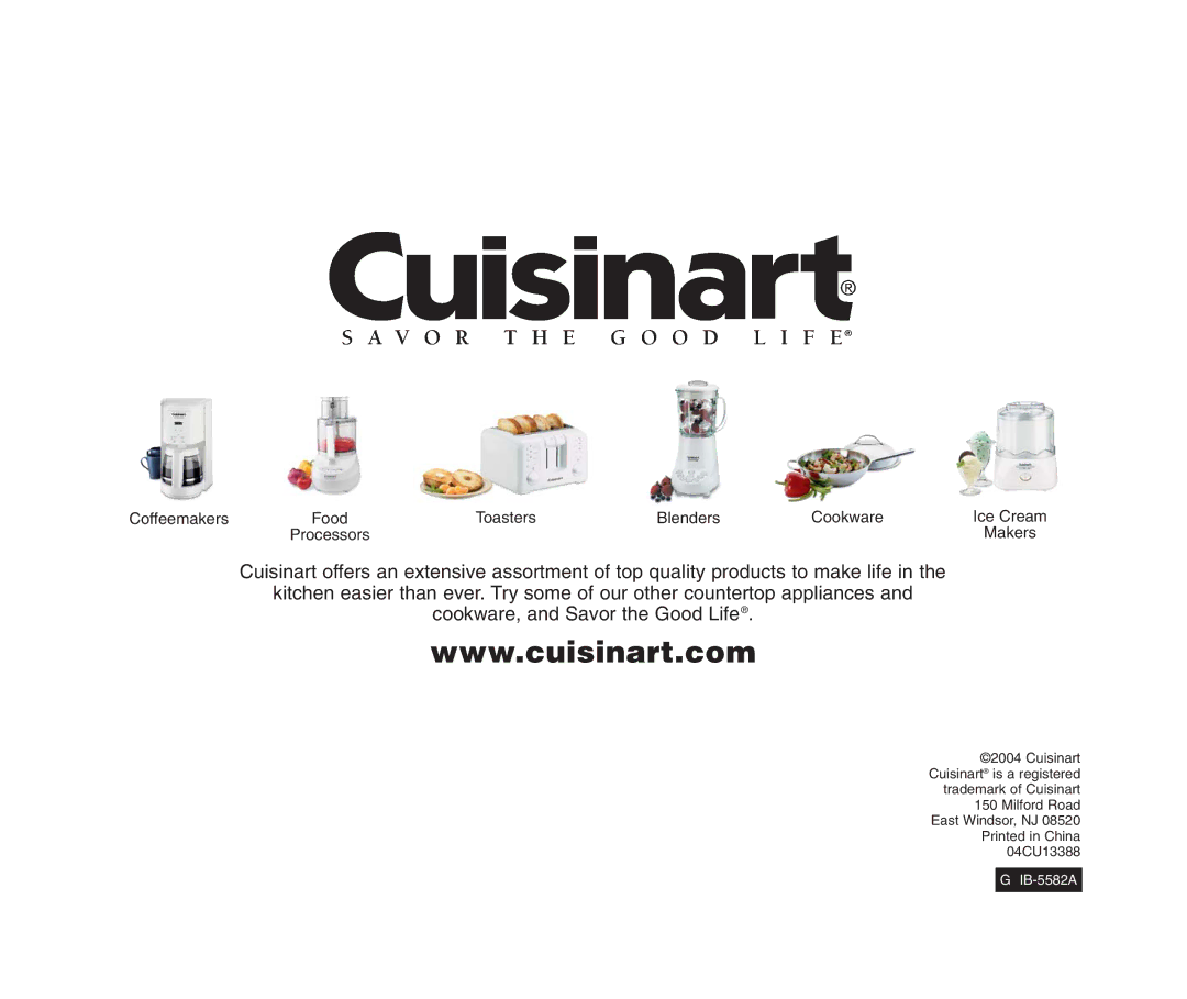 Cuisinart CPT-60M Series manual Coffeemakers Food Toasters Blenders Cookware Ice Cream 