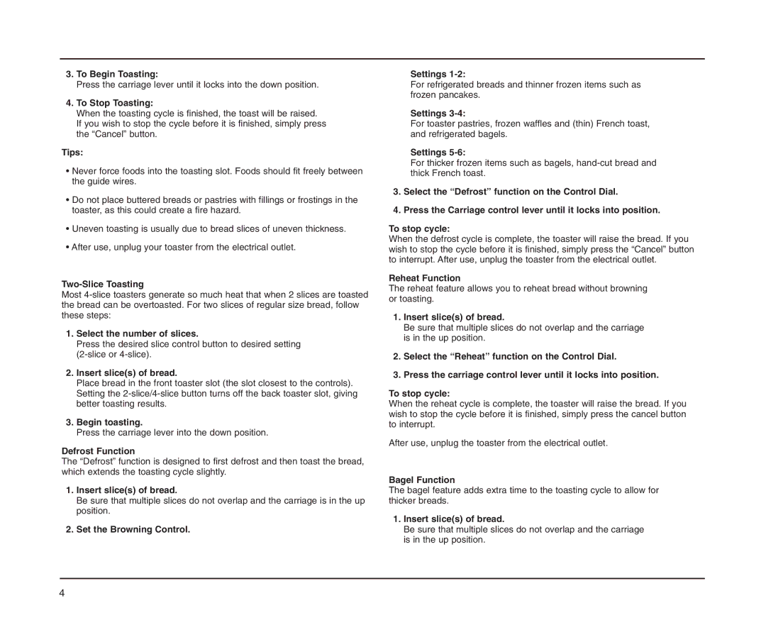 Cuisinart CPT-65M manual To Begin Toasting 