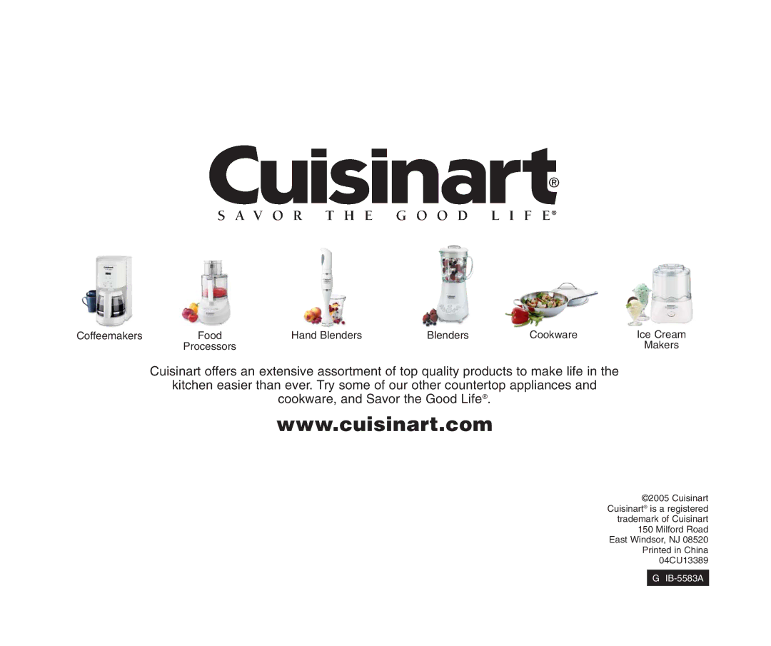 Cuisinart CPT-65M manual Coffeemakers Food Hand Blenders Cookware Ice Cream 