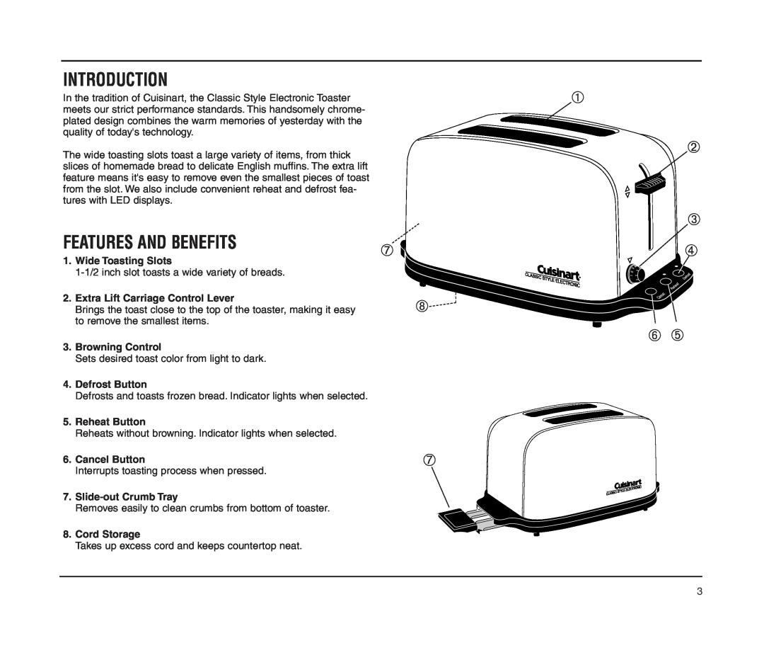 Cuisinart CPT-70 manual Introduction, Features And Benefits, ➁ ➂ ➃ ➅ ➄ 