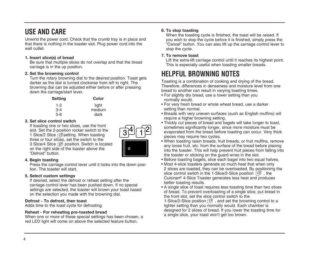 Cuisinart CPT-90 SERIES manual USE and Care, Helpful Browning Notes 