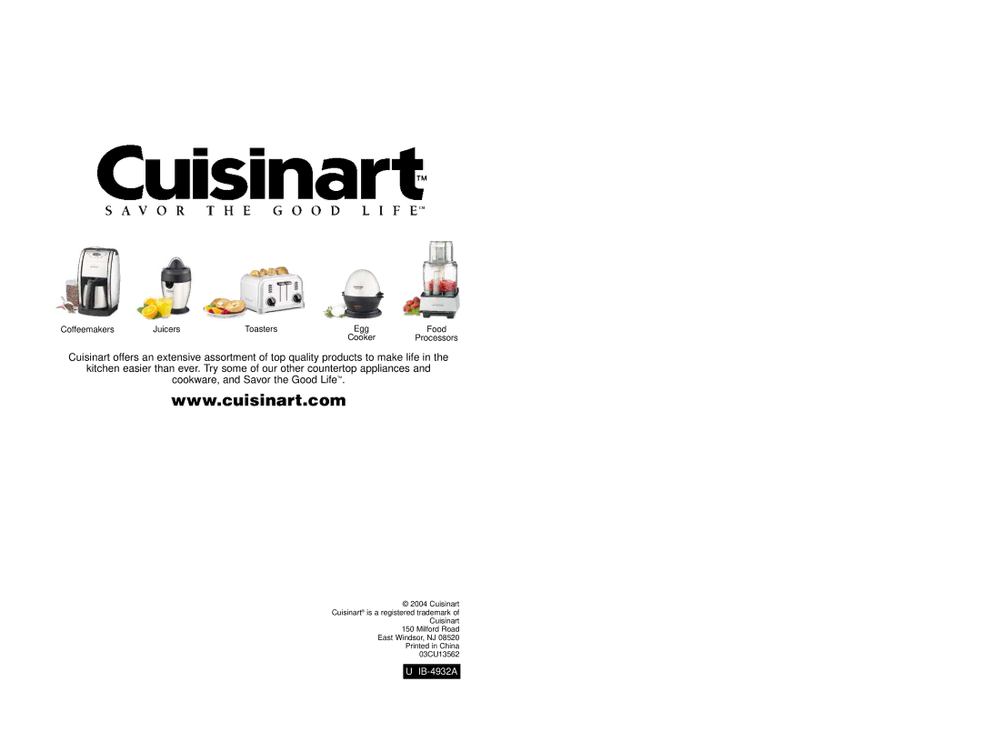 Cuisinart CRC-400 manual Coffeemakers Juicers Toasters Egg Food Cooker 