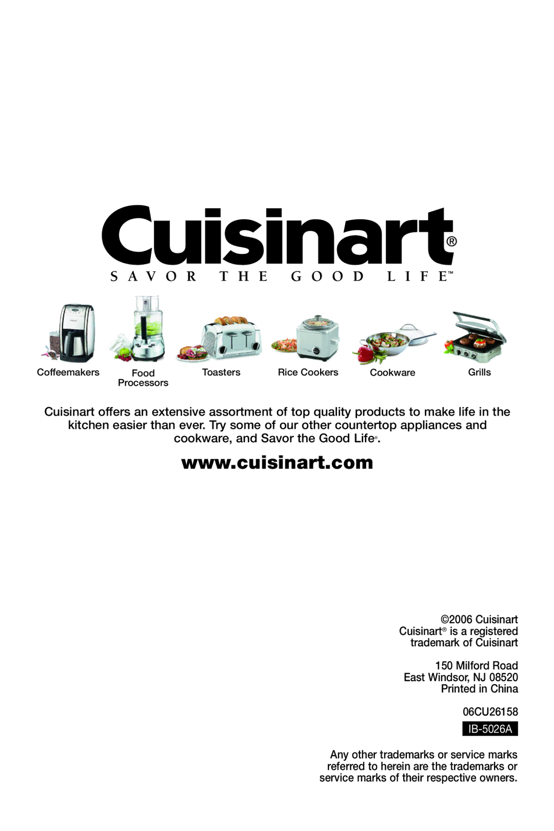 Cuisinart CRC-800 manual IB-5026A 