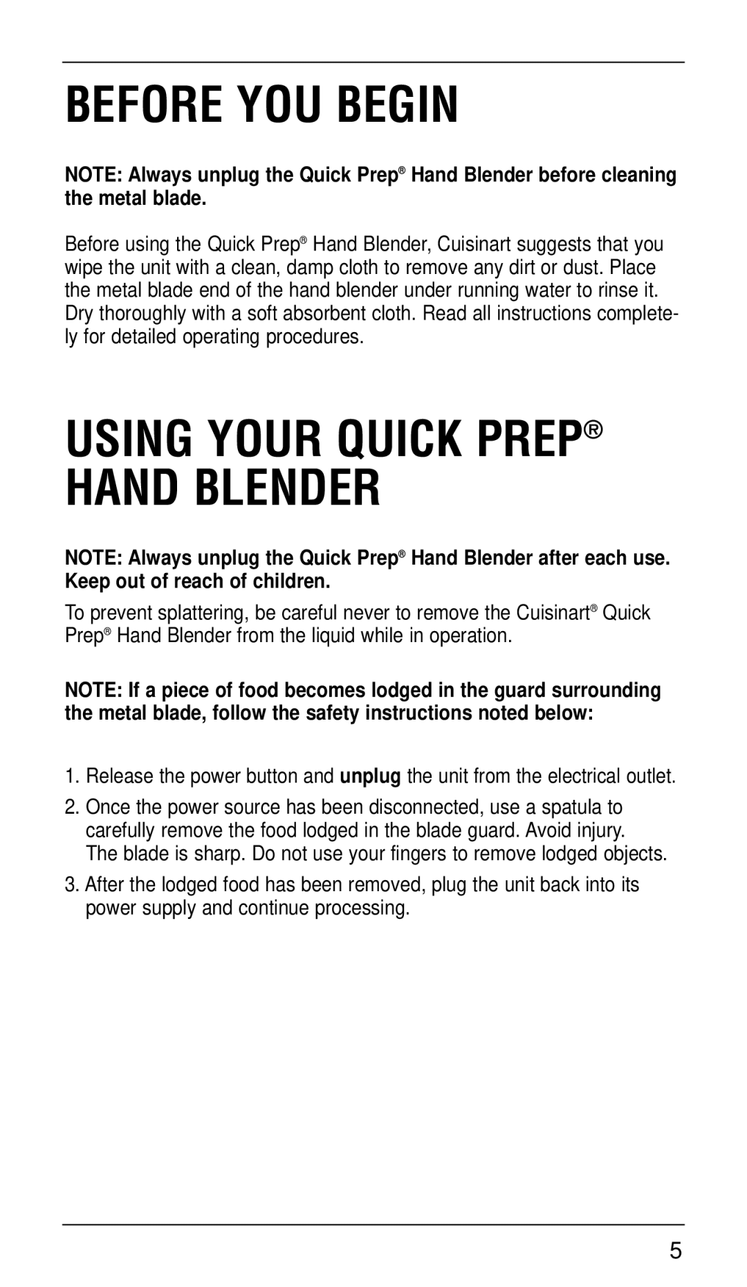 Cuisinart CSB-33 Series manual Before YOU Begin, Using Your Quick Prep Hand Blender 