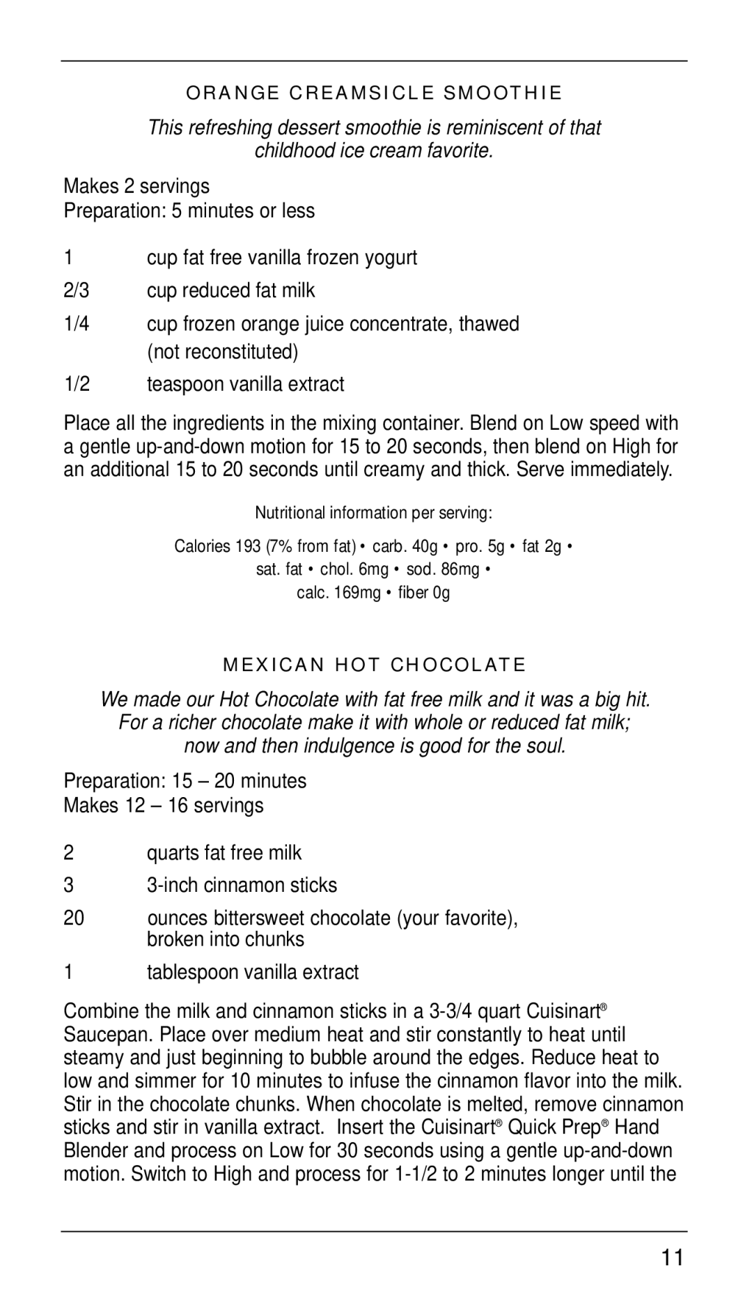 Cuisinart CSB-33 manual Orange Creamsicle Smoothie 