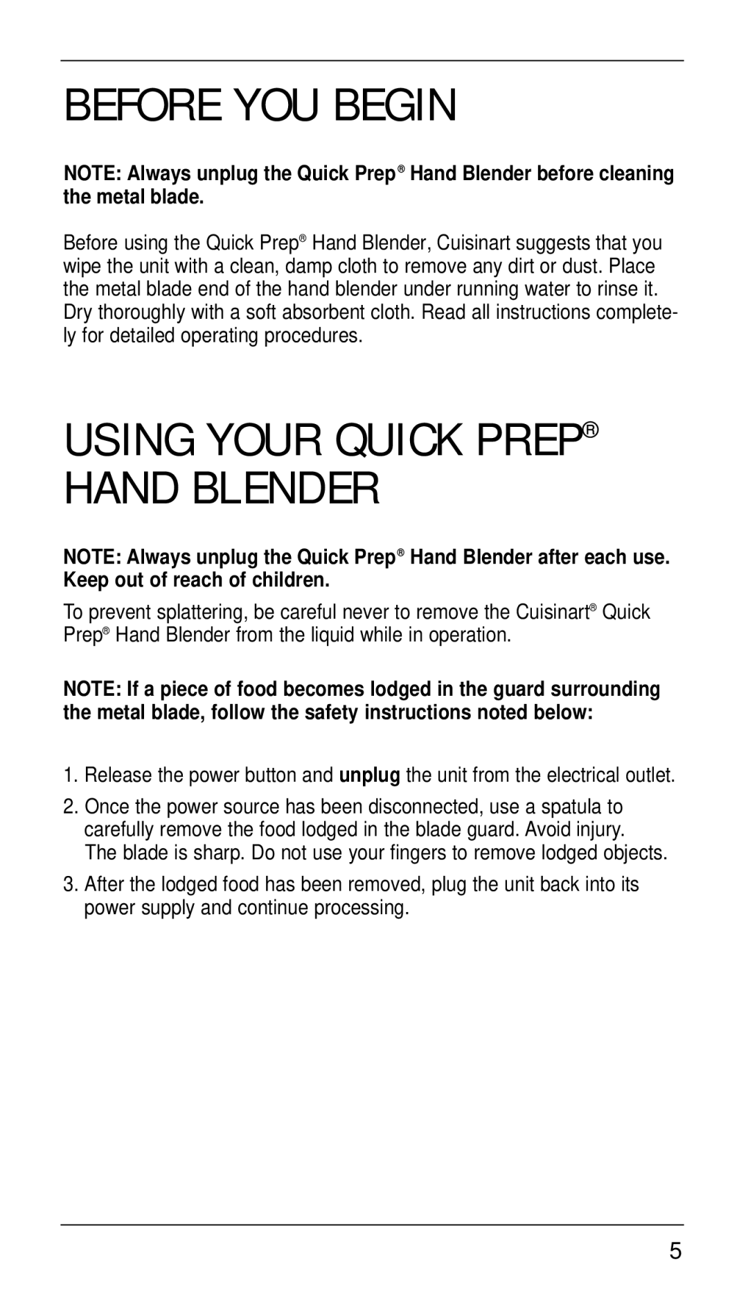 Cuisinart CSB-33 manual Before YOU Begin, Using Your Quick Prep Hand Blender 