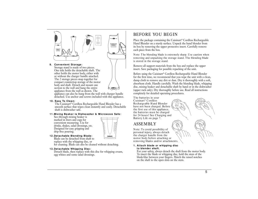 Cuisinart CSB-44N manual Before YOU Begin, Assembly 