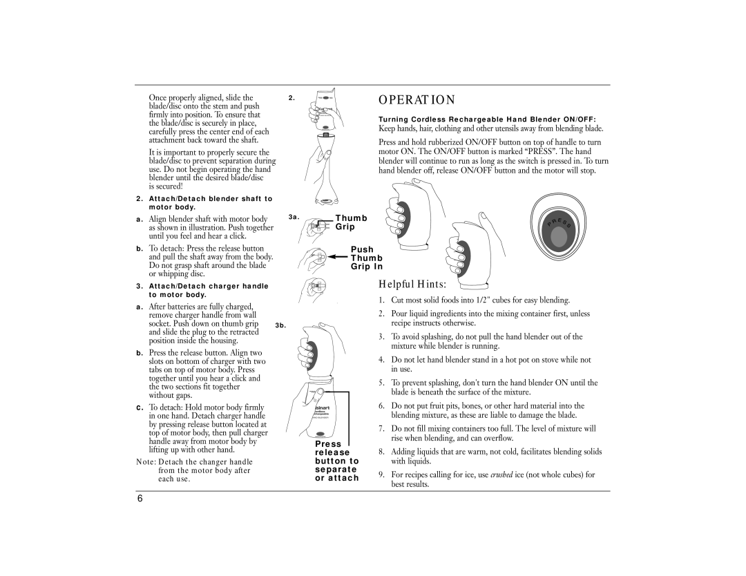 Cuisinart CSB-44N manual Operation, Once properly aligned, slide, Align blender shaft with motor body 