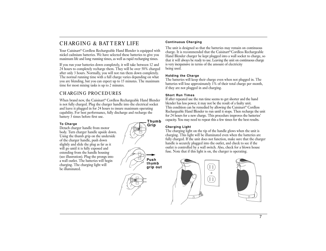 Cuisinart CSB-44N manual Charging & Battery Life, Charging Procedures 