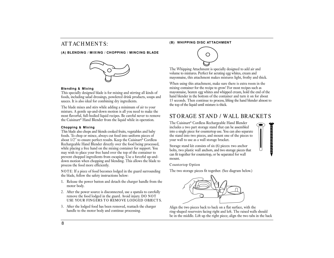 Cuisinart CSB-44N manual Attachments, Storage Stand / Wall Brackets, Countertop Option 