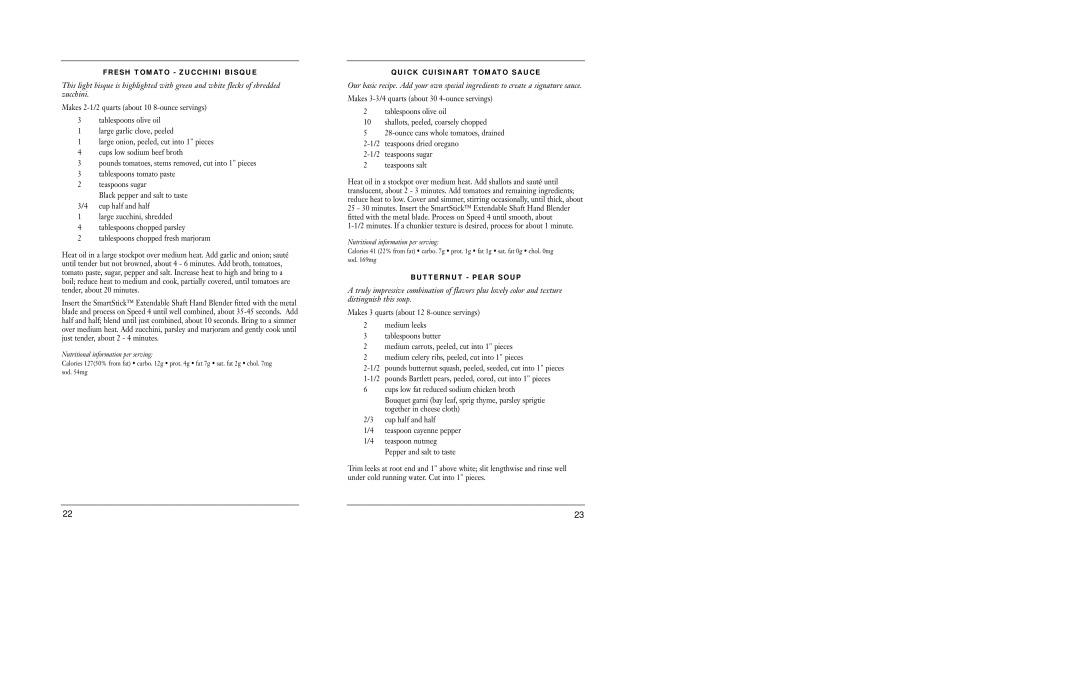 Cuisinart CSB-55 manual Fresh Tomato Zucchini Bisque 