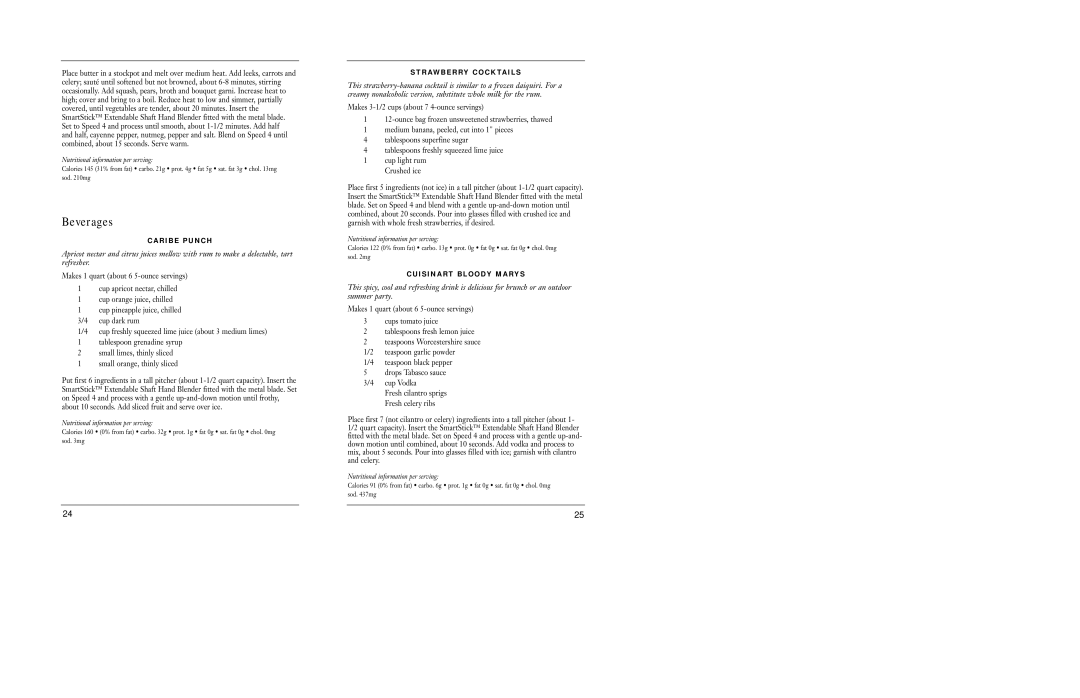 Cuisinart CSB-55 manual Beverages 