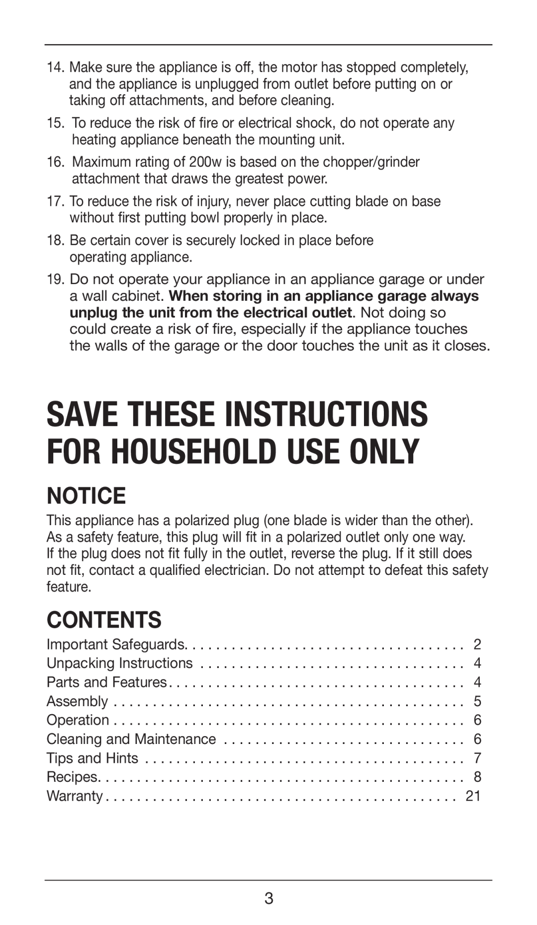 Cuisinart CSB-75 manual Contents, Save These Instructions For Household Use Only 