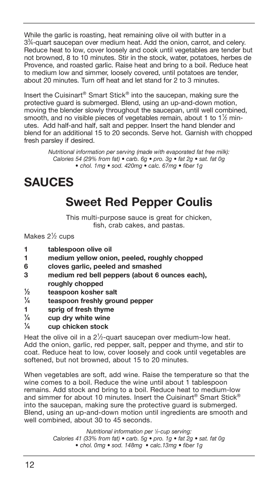 Cuisinart CSB-76DB, CSB-76DG manual Sauces, Sweet Red Pepper Coulis 