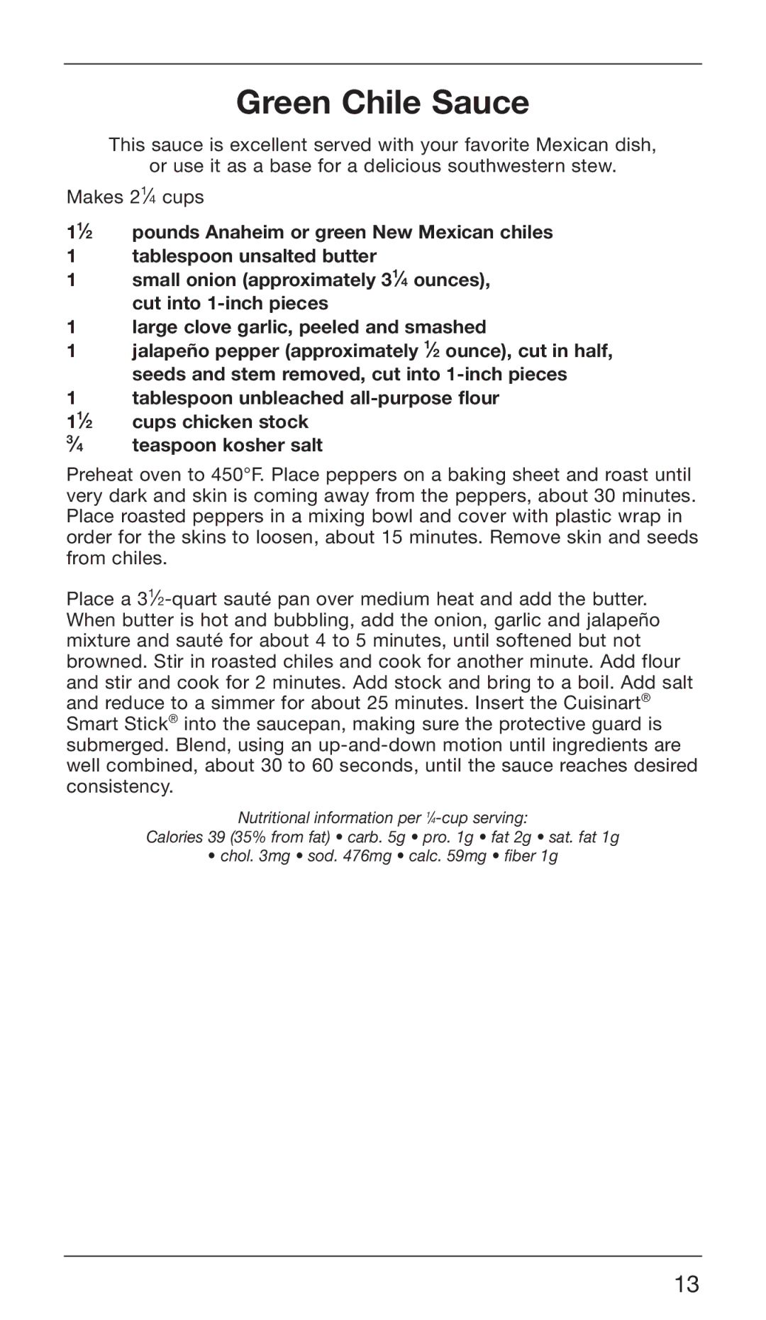 Cuisinart CSB-76DB, CSB-76DG manual Green Chile Sauce 