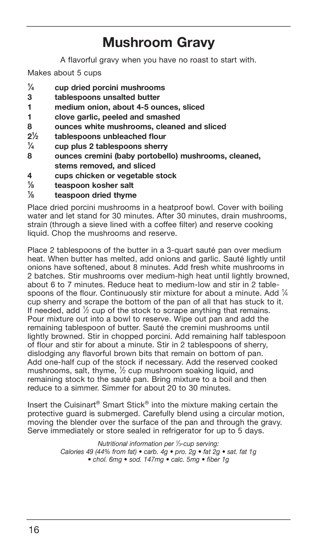 Cuisinart CSB-76DB, CSB-76DG manual Mushroom Gravy 