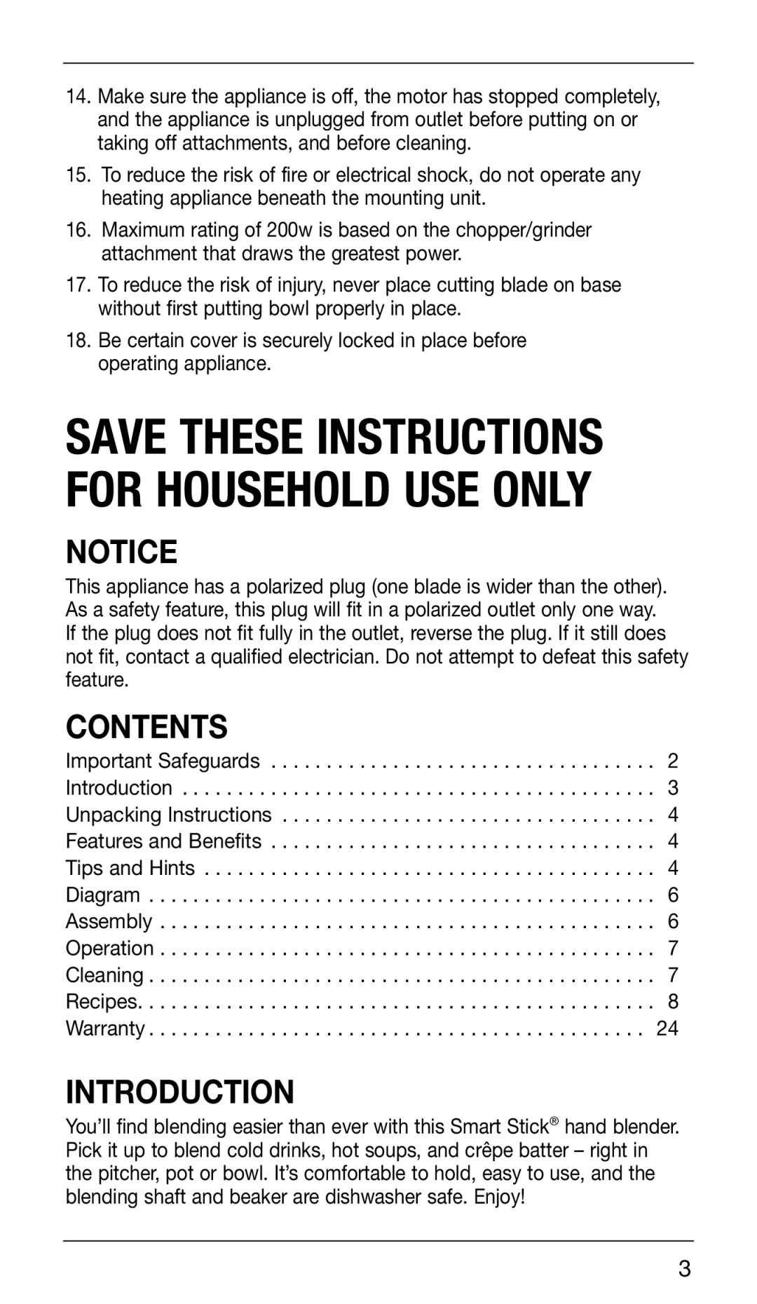 Cuisinart CSB-76DB, CSB-76DG manual Contents, Introduction 