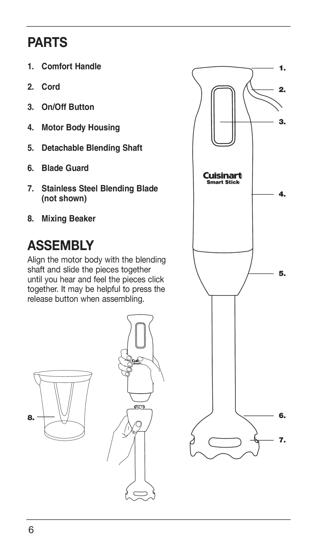 Cuisinart CSB-76DB, CSB-76DG manual Parts, Assembly 