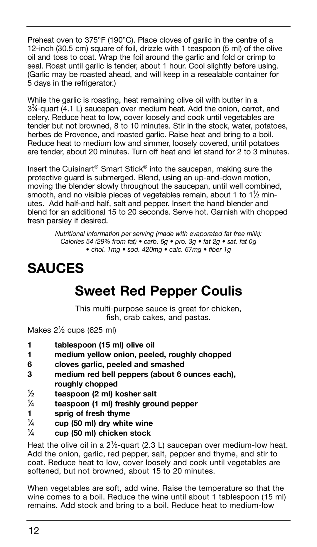 Cuisinart CSB-76C manual Sauces, Sweet Red Pepper Coulis 