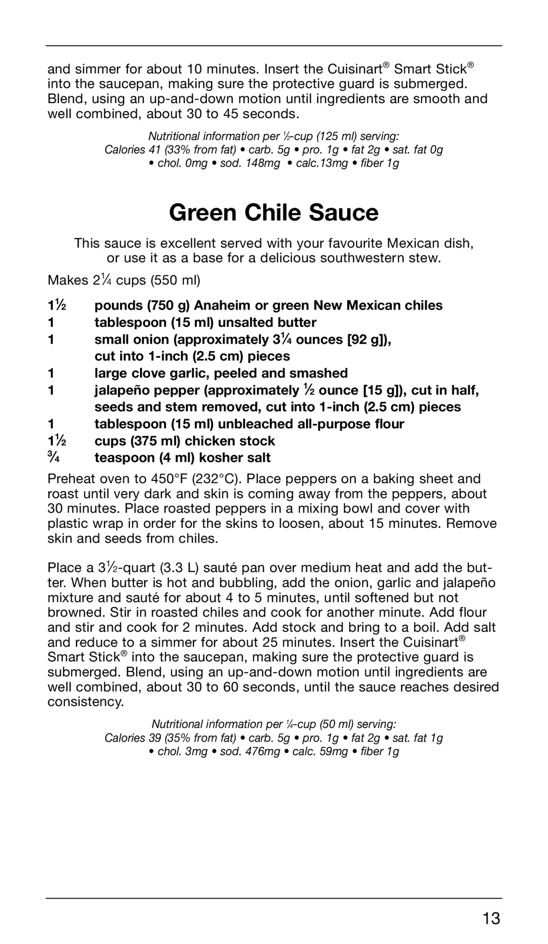 Cuisinart CSB-76C manual Green Chile Sauce 