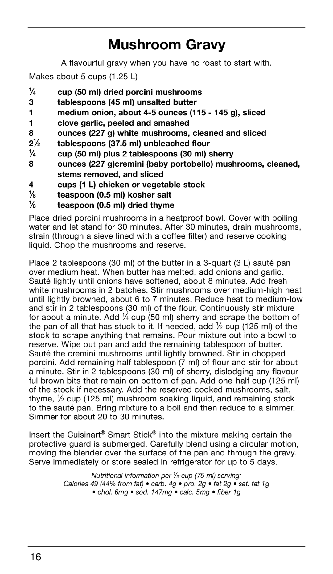 Cuisinart CSB-76C manual Mushroom Gravy 