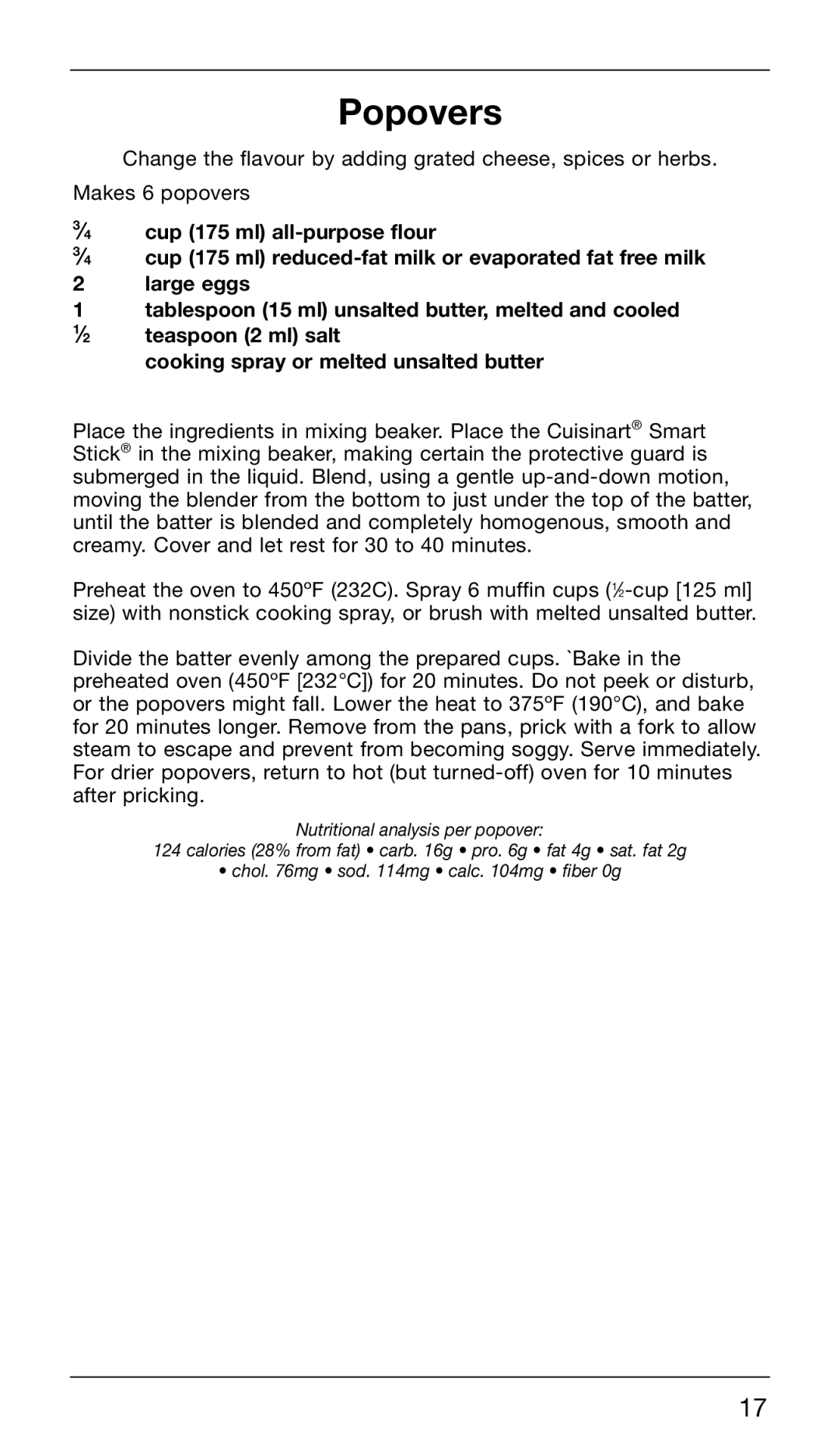 Cuisinart CSB-76C manual Popovers 