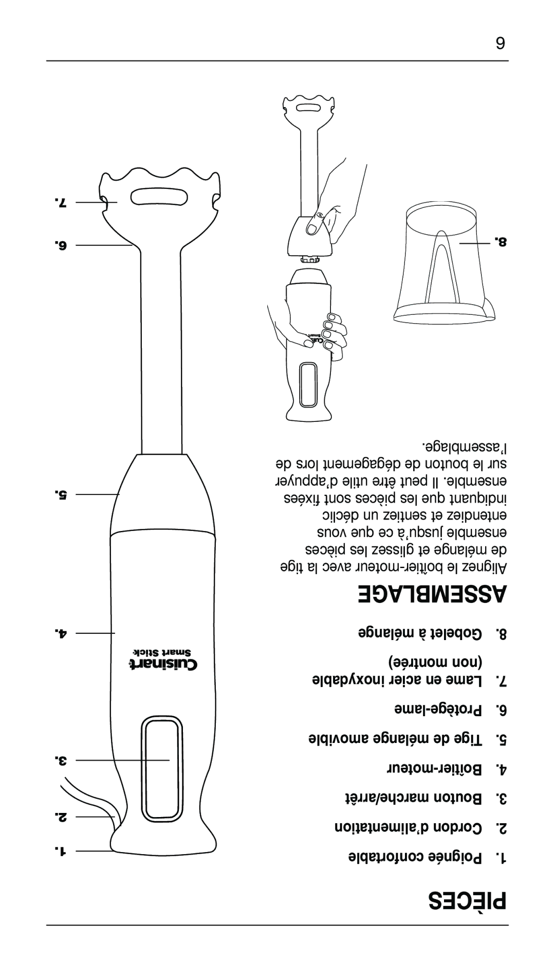 Cuisinart CSB-76C manual Pièces, Assemblage 