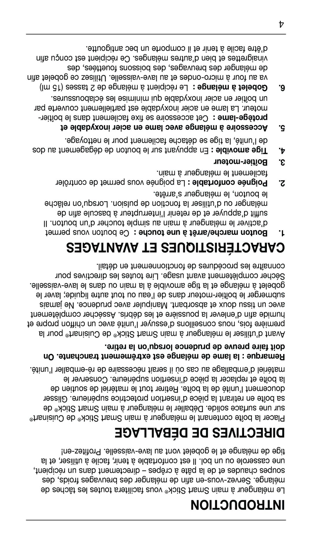 Cuisinart CSB-76C manual Avantages ET Caractéristiques, Déballage DE Directives 